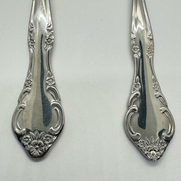 Estia Stainless Serving Set Large Spoon Pierced Spatula Pie Server Floral Motif - Picture 3 of 7